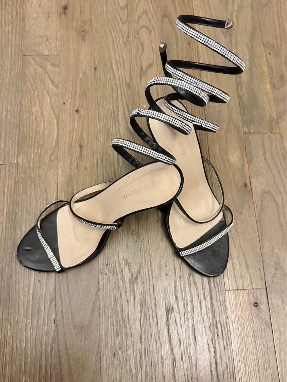 Women’s Black Rhinestone Spiral Strap Sandals